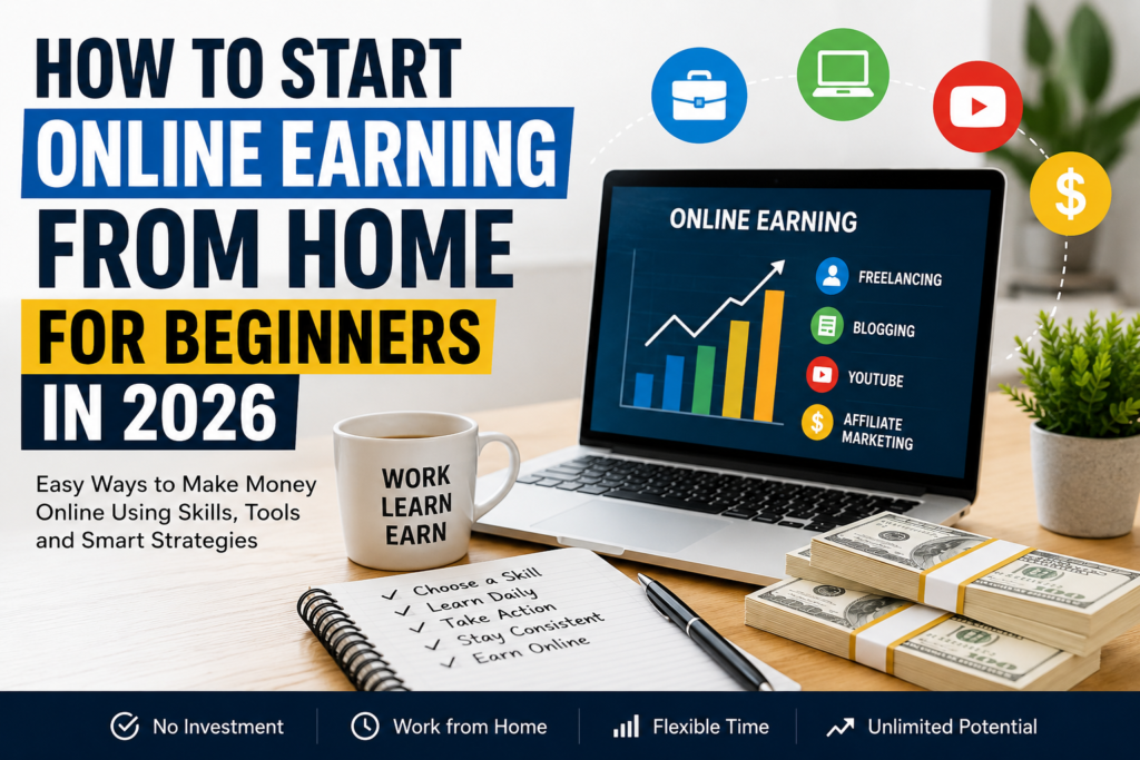 Online earning for beginners using freelancing blogging and digital skills